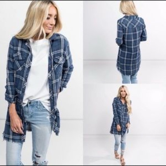 Sneak Peek Tops - Sneak Peek Tunic Button Down Mini Dress Blue White Plaid S